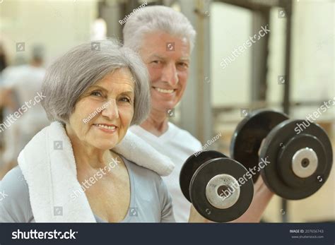 Senior Couple Exercising Gym Dumbbell Stock Photo Edit Now 207656743