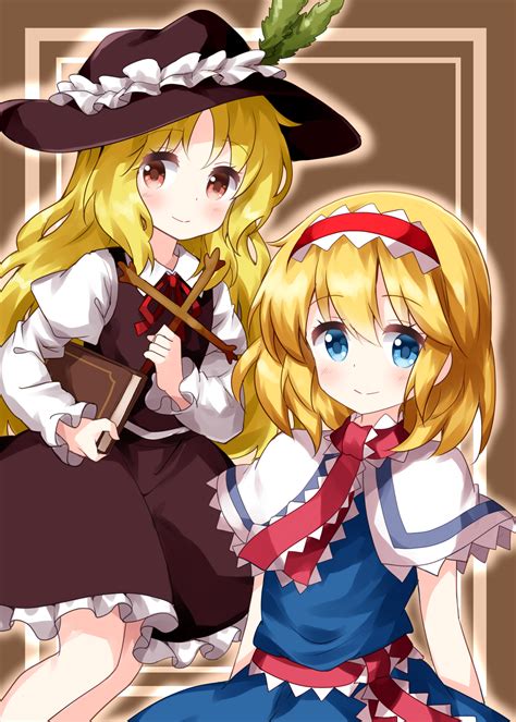 safebooru 2girls alice margatroid blonde hair brown headwear closed mouth commentary request