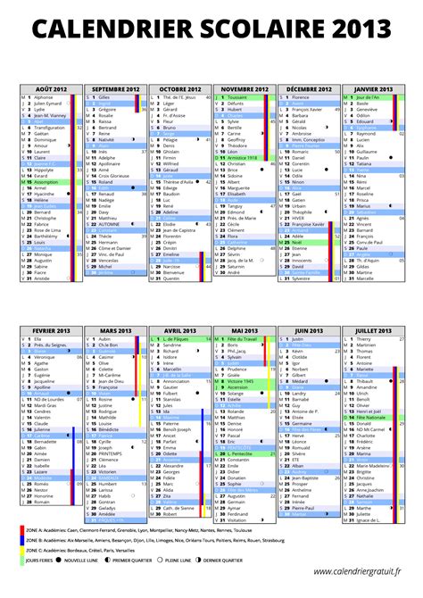 Calendrier Scolaire 2012 Et 2013 à Imprimer