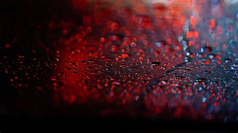 Depth Of Field Night Red Reflection Rain Water Drops Texture