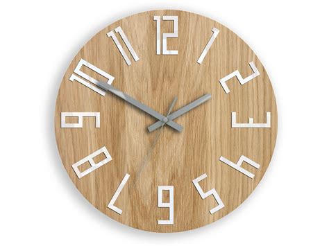 Wood Clock Silent Slim Gray Large Wall Clock Unique Wall Clock T
