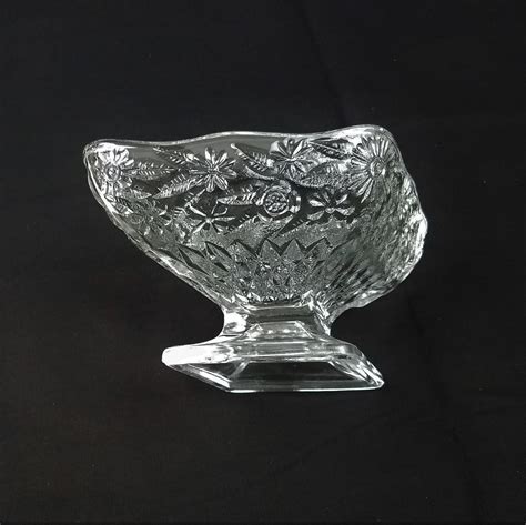 Vintage Small Glass Compote Pressed Glass Diamond Shape Dish Footed Dish With Flowers