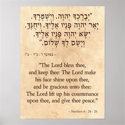 The Biblical Priestly Blessing In Hebrew And English Poster Zazzle
