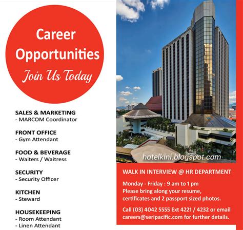 Discover job vacancies such as head chef, outlet manager, sales manager and more here! Seri Pacific Hotel Kuala Lumpur Jobs Vacancies 2016 ...