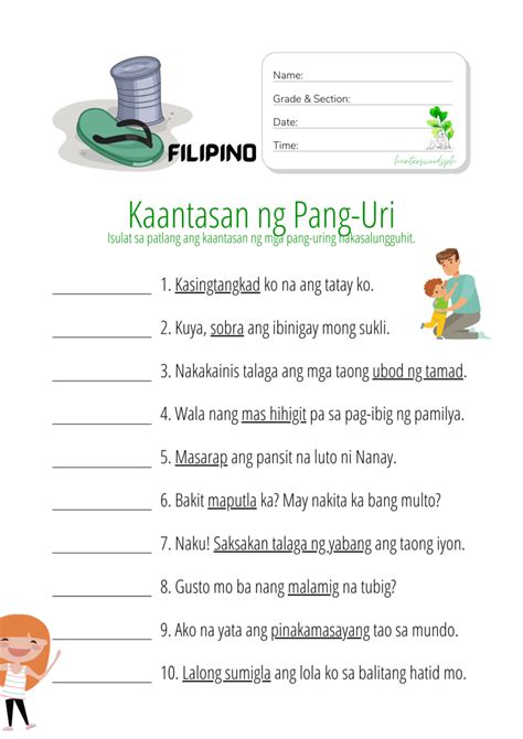 Mga Uri Ng Pang Uri Worksheets The Filipino Homeschooler Uri Ng Wp Images
