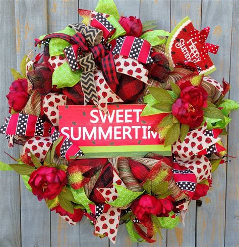 Watermelon Wreath, Summer Wreath,Red Wreath, Floral Wreath, Deco Mesh Wreath, Door Wreath, Door ...