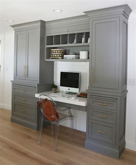 Home Office Built In Cabinets Painted Grey Cabinets