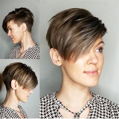 Textured Side Swept Pixie With Fade And Taper Sides On Brown Hair With