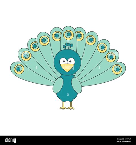 Cute Cartoon Peacock Vector Illustration Isolated On White Background