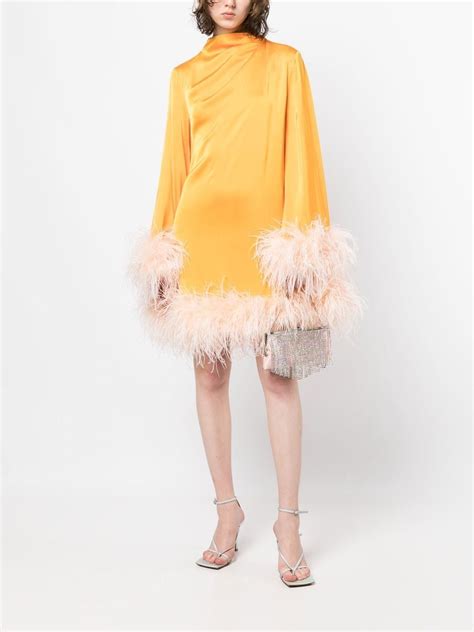 Rachel Gilbert Feather Trim Satin Midi Dress Farfetch