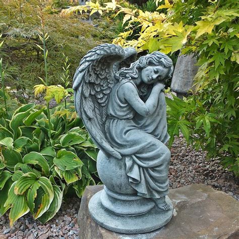Solid Concrete Angel Garden Statue Memorial Antique Style Etsy