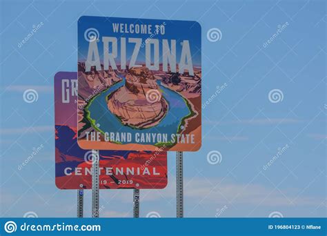 A Sign For The Grand Canyon State Line In Northern Arizona Editorial