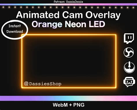Twitch Neon Animated Camera Overlay Package Orange Led Etsy