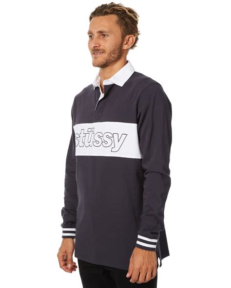 Stussy Italic Panel Ls Mens Rugby Navy Surfstitch