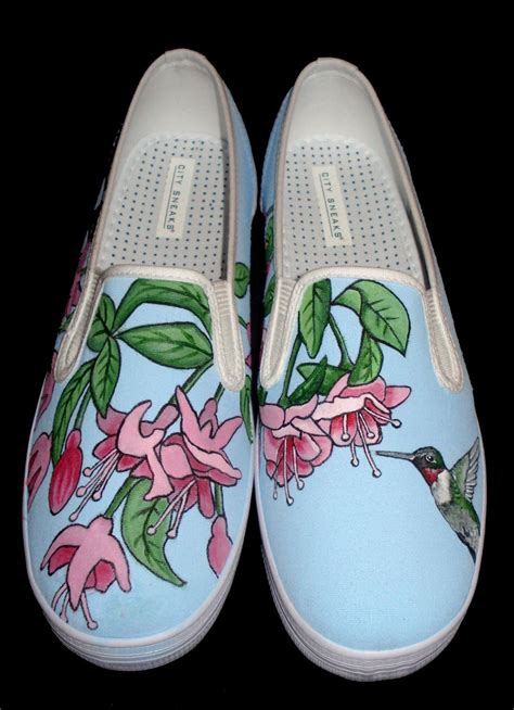 Hand Painted Vans Hummingbird And Fuchsias Etsy Canvas Shoes Diy