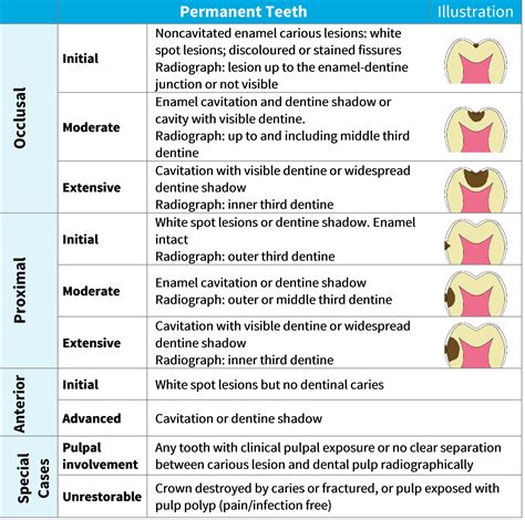 At the initial stage, the border between the gum and the body of. Classification of carious lesions in primary and permanent ...