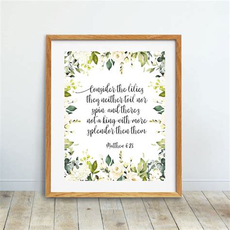 Bible Verse Print Consider The Lilies Bible Quote Matthew 628 Etsy