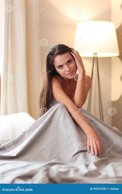 Beautiful Brunette Lying On Bed At Home Stock Image Image Of Bedroom Panties 99319587
