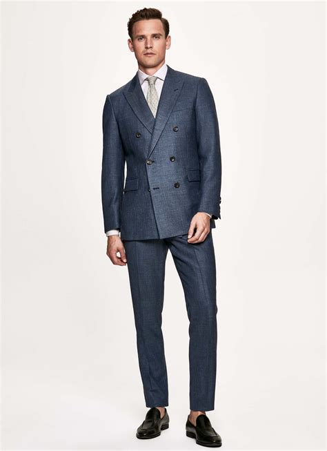 Hackett Denim Twill Wool Silk And Linen Double Breasted Suit Hackett