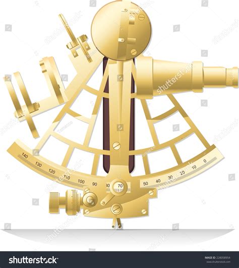 old golden brass sextant old fashion sailing instrument vector