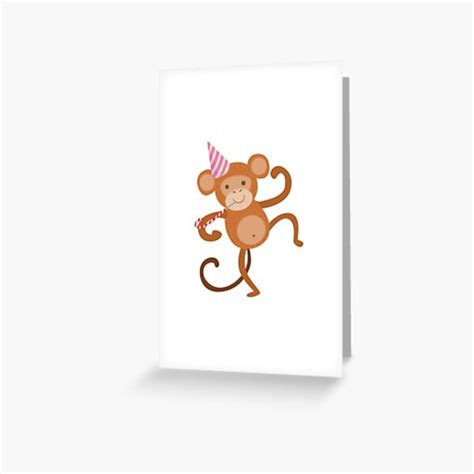 Monkey Cute Animal Character Attending Birthday Party Greeting Card