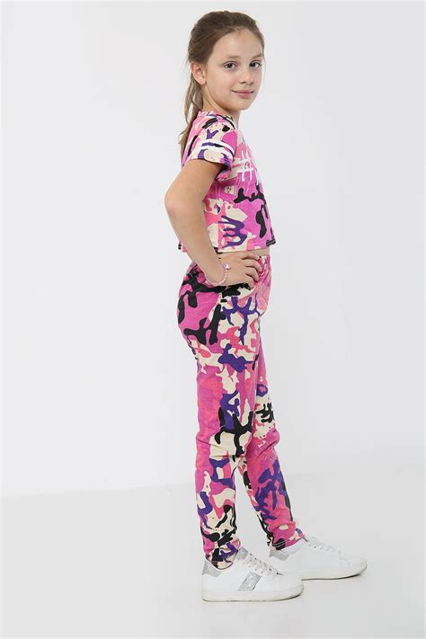Girls Tops Kids Designers Camouflage Print Trendy Crop Top Legging Set