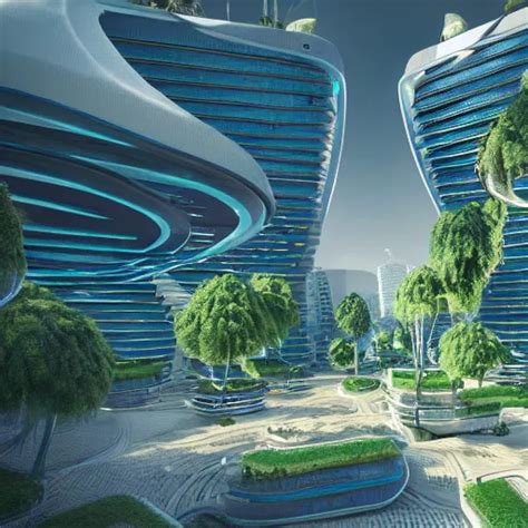 A Futuristic Eco City Utopia Plants Buildings Stable Diffusion