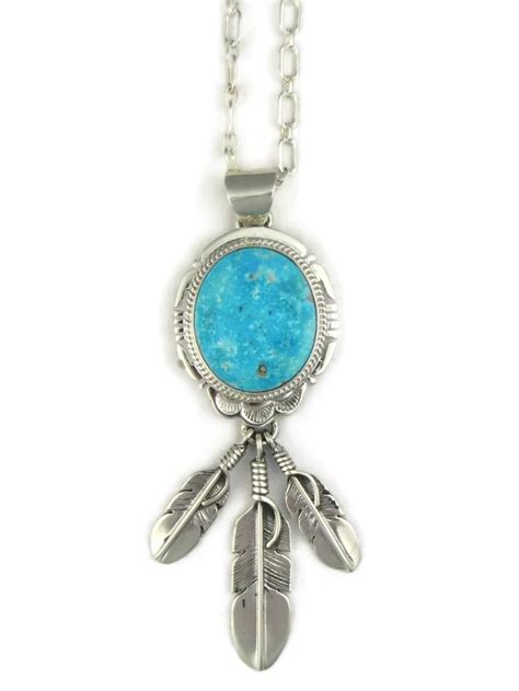 Kingman Turquoise Feather Pendant By John Nelson Southwest Silver