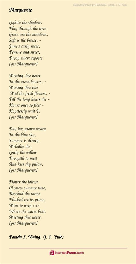 Marguerite Poem By Pamela S Vining J C Yule