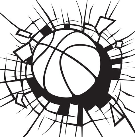 Smashing Basketball Ball Black And White Vector Illustration 12867346