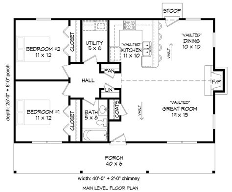 House Plan 51571 Ranch Style With 1000 Sq Ft 2 Bed 1 Bath