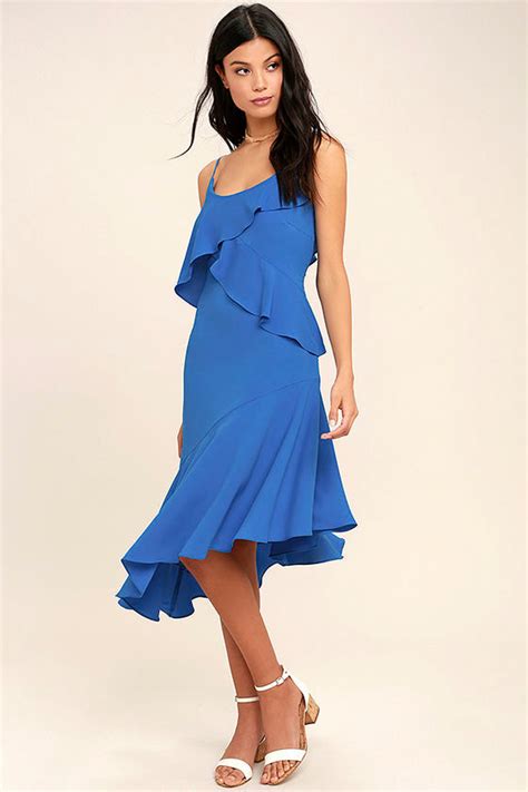 Lovely Blue Midi Dress Asymmetrical Midi Dress Sleeveless Midi