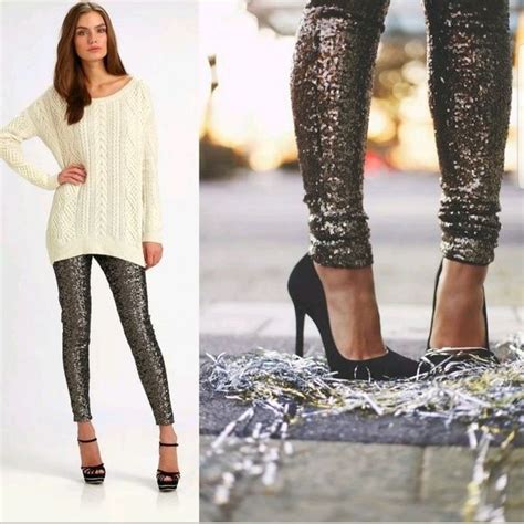 Last One Slim Fit Black Sequin Leather Leggings With Images