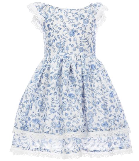 Laura Ashley Little Girls 2t 6x Flutter Sleeve Floral Printed Fit And
