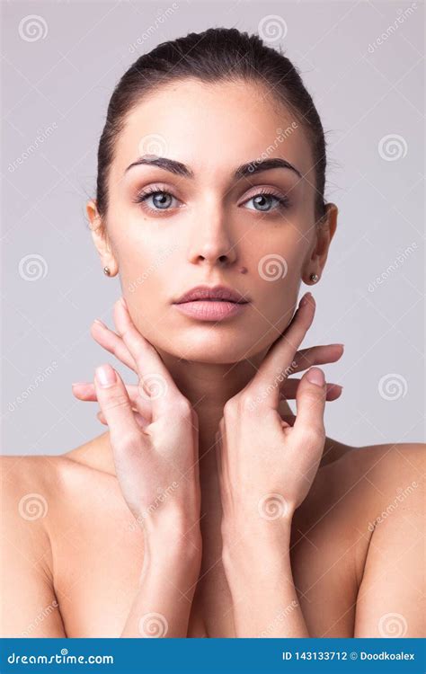 Closeup Portrait Of Beautyful Woman With Clean Fresh Skin Stock Photo