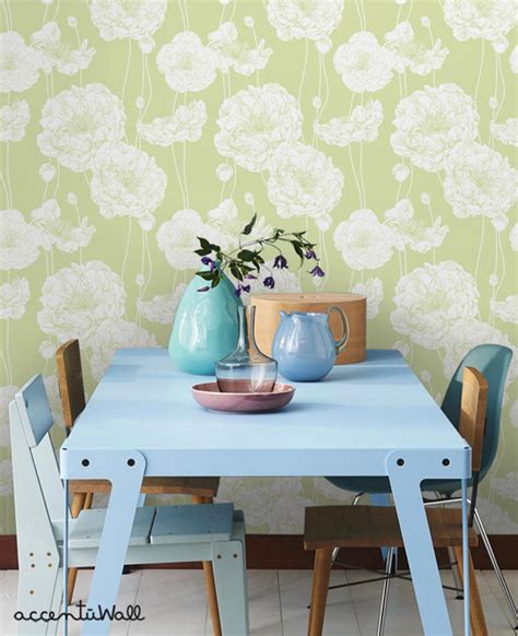 Peony Lime Green Peel And Stick Fabric Wallpaper Repositionable Etsy