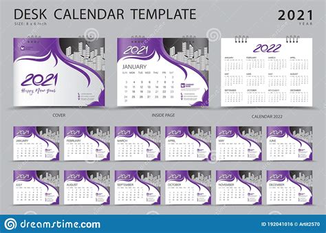 Desk Calendar 2021 Set Template With Calendar 2022 Design Purple Cover