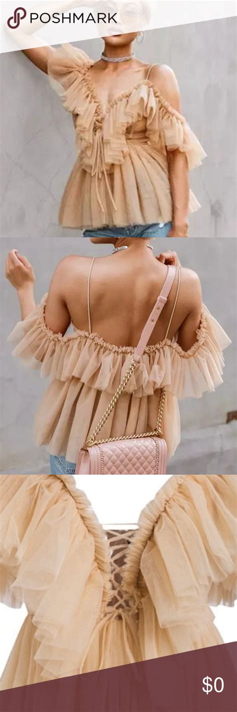 Bohemian Nude Tiered Ruffles Tulle Blouse Tulle Blouse Clothes