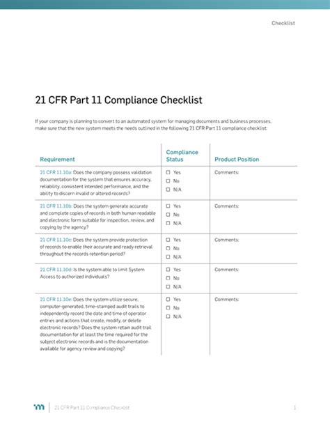 21 Cfr Part 11 Compliance Checklist