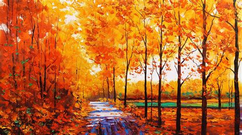 1920x1080 1920x1080 Painting Fall Trees Stream Oil Painting Forest