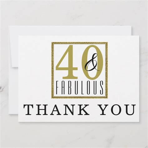 40 And Fabulous 40th Birthday Party Thank You Card Zazzle 40th