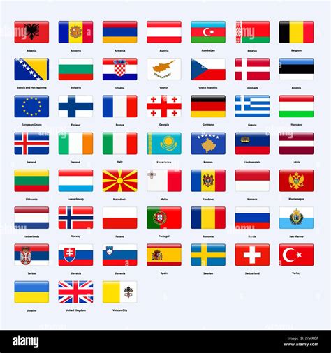 Set Of Flags Of All Countries Of Europe Rectangle Glossy Style Stock