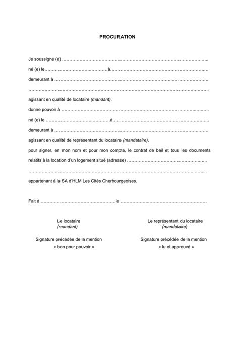 Modelé de procuration DOC PDF page 1 sur 1