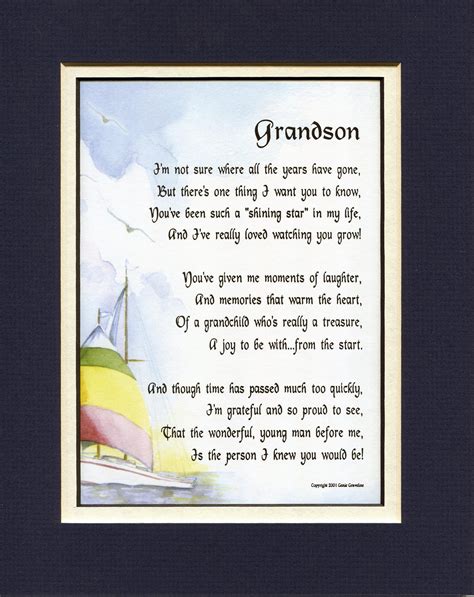 Grandson Poem Print Verse Birthday Graduation T Christmas Etsy