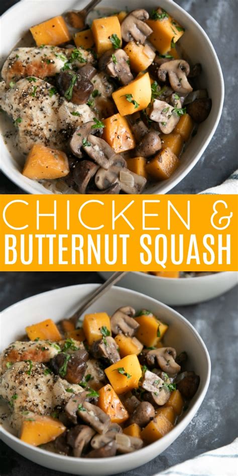 Easy Chicken And Butternut Squash Recipe With Mushrooms The Forked Spoon