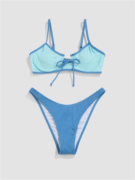 Enjoy The Blue Ocean Rib Underwire Bikini Set Cider