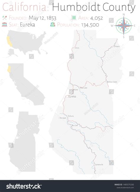 Large Detailed Map Humboldt County California เวกเตอร์สต็อก ปลอดค่า