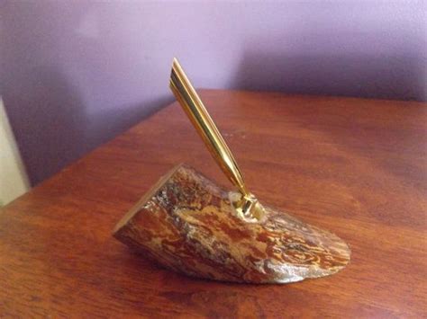 Desk Set Single Pen Holder In Natural Timber And Gold Pen Holder Ideal