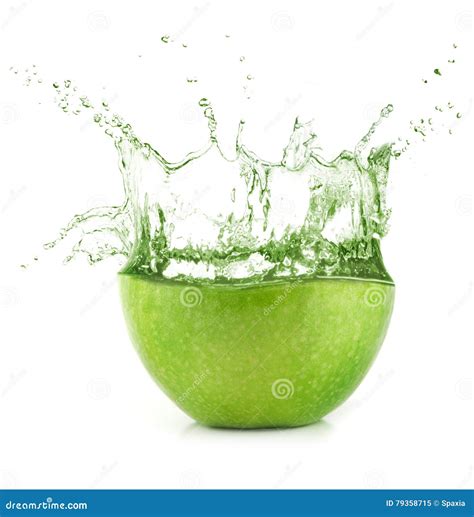 Fresh Green Apple Juice With Water Splash Stock Image Image Of White