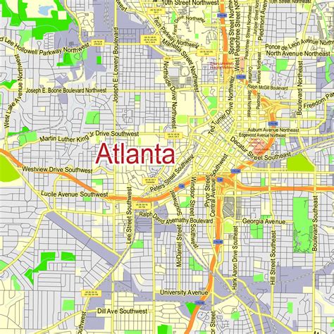 Atlanta Georgia Us Printable Editable Pdf Layered Vector Map